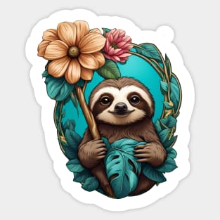 Sloth and flower Sticker